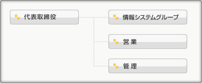 代表取締役
├情報システムグループ
├営業
└管理